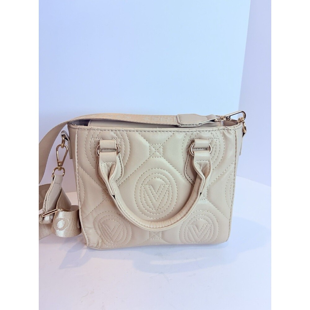 Valentino Orlandi Taupe Mini Satchel Bag Quilted Gold Hardware Detachable Strap